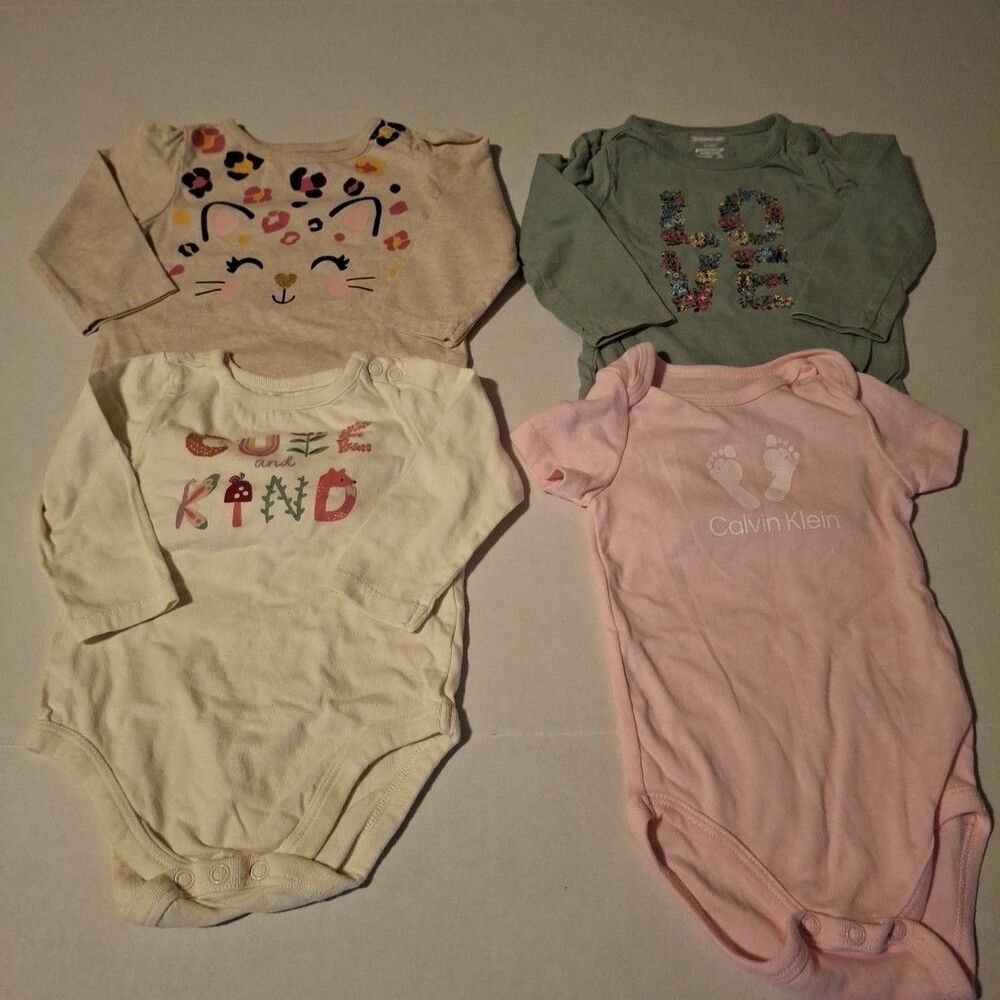 Baby Girl Clothes Lot 3-6M 4 Pc Long Sleeve, Short Sleeve One Piece